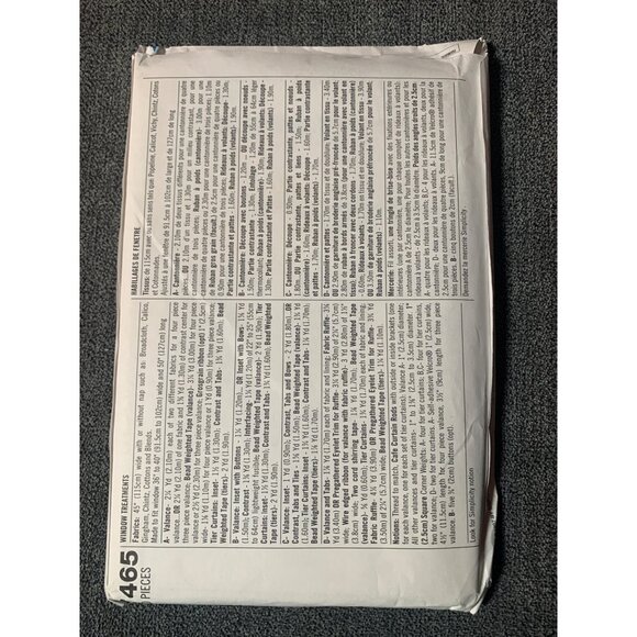 Simplicity 7465 Home Decorating Pattern For Window Treatments Curtains uncut - Picture 2 of 2